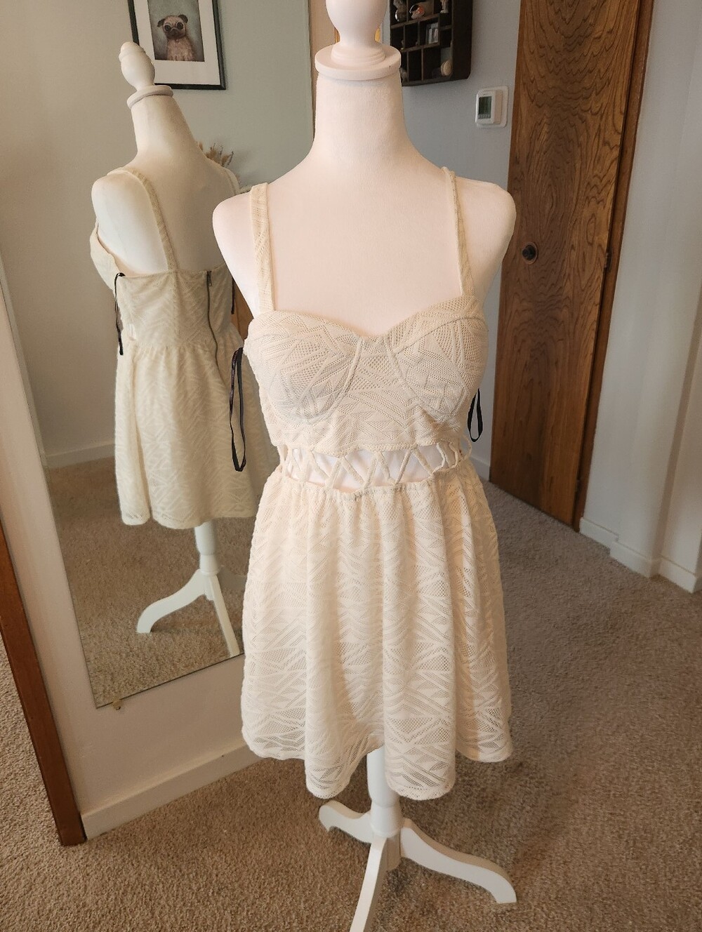 (2 For $30) Material Girl Cream Lace Dress with Cutout Detail